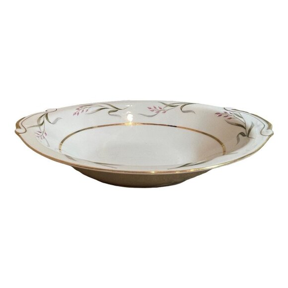 Seyei Bowl Serving Porcelain White Gold Trim Flowers Oval Nagoya Japan 10.5" - Picture 5 of 10